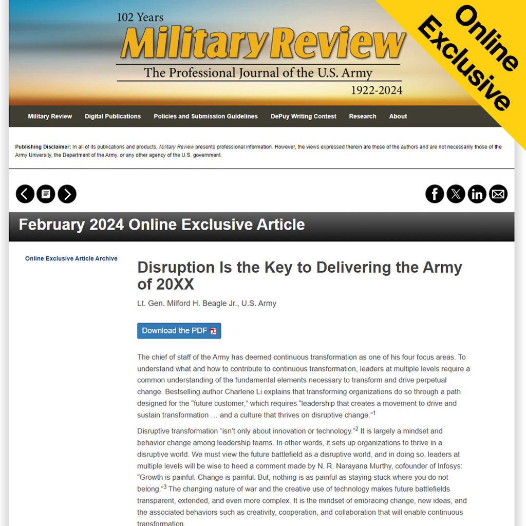 Disruption Is the Key to Delivering the Army of 20XX