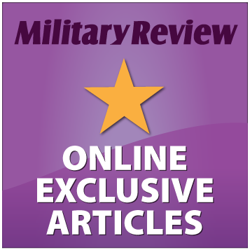 The Military Review logo sits above a star on a purple background. Access articles exclusively published online.