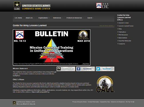 Center for Army Lessons Learned website