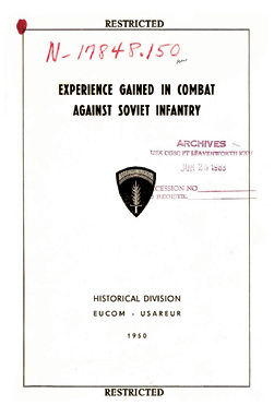 Published in 1950, Experience Gained in Combat Against Soviet Infantry