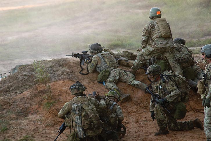 Soldiers from 1st Battalion, 151st Infantry Regiment, complete their live-fire training exercise 3 November 2018 at the Joint Readiness Training Center in Fort Polk, Louisiana.