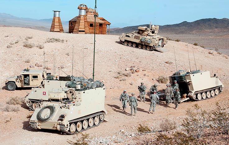 The 2nd Brigade Combat Team sets up a hasty command post 20 February 2015 on a hilltop a few miles from the Rotational Unit Bivouac Area