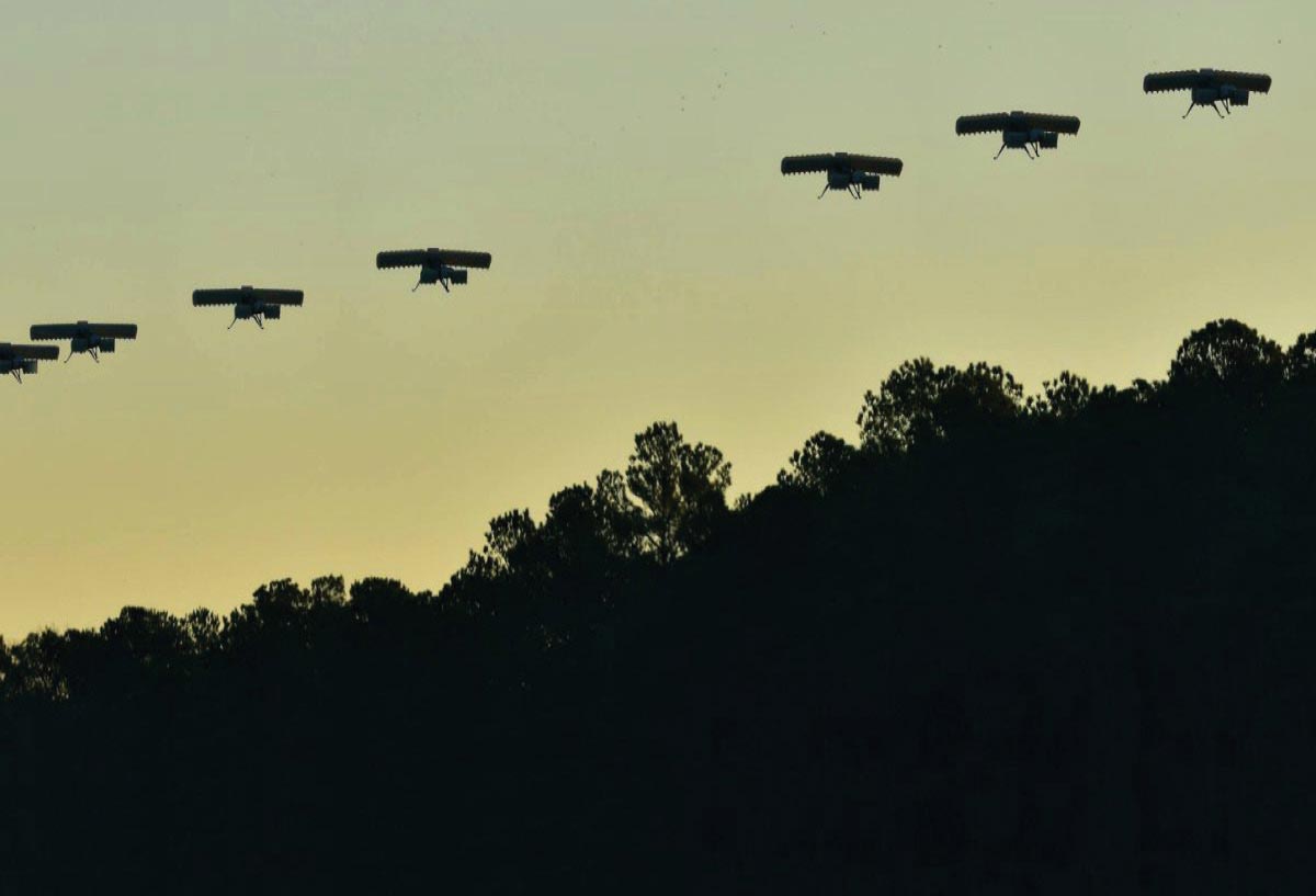 Drones Preparing to Swarm (Photo by DARPA)