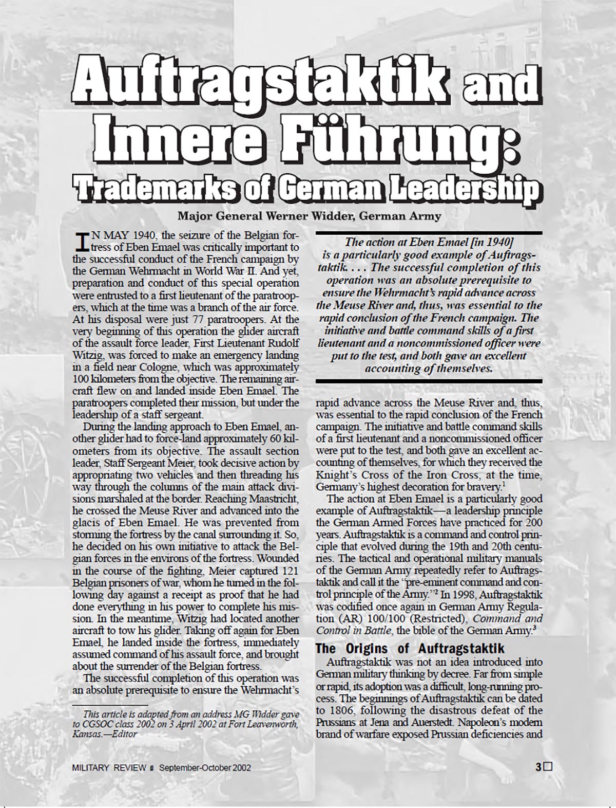 Auftragstaktik and Innere Führung: Trademarks of German Leadership