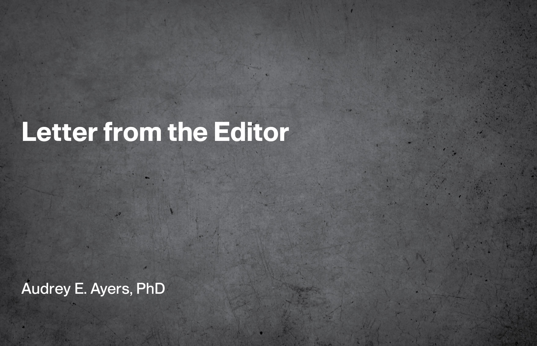 Letter from the Editor