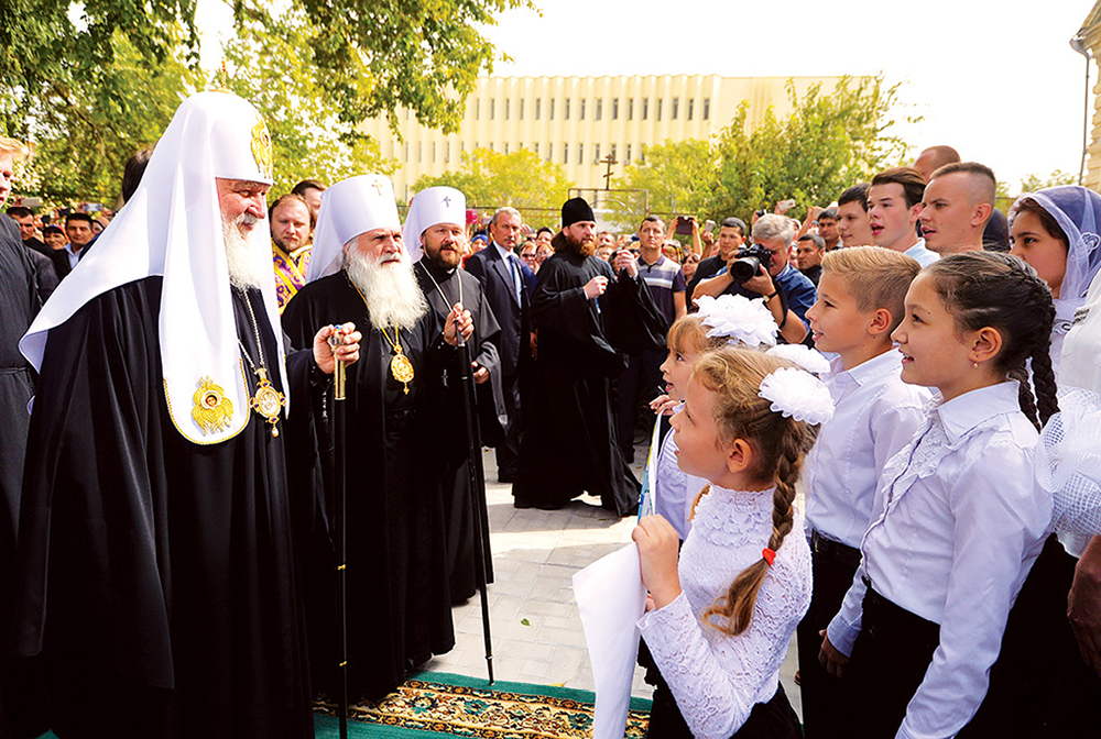His Holiness Patriarch Kirill of Moscow and All Russia (left) visits the Diocese of Tashkent of the Metropolia of Central Asia 2 October 2017 in Bukhara, Uzbekistan. Outreach by the Russian Orthodox Church, which staunchly supports the current Russian government, provides another venue through which Russia can wield soft-power influence. (Photo courtesy of the Russian Orthodox Church, Department for External Church Relations)