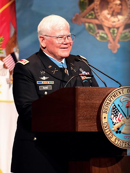 Retired Capt. Gary M. Rose gives his remarks 24 October 2017 during his Hall of Heroes induction ceremony at the Pentagon in Arlington, Virginia. (Photo by Eboni Everson-Myart, U.S. Army)