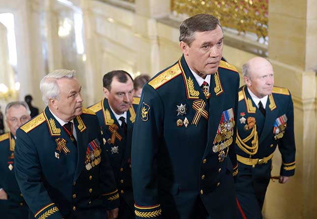 General of the Army Valery Gerasimov (front), chief of the General Staff of the Russian Armed Forces