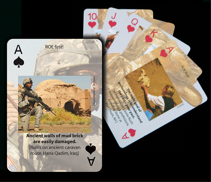 To support overseas predeployment training, the 10th Mountain Division issues playing cards to soldiers that describe actions to be taken to protect sensitive historical and cultural sites. (Photo courtesy of authors)