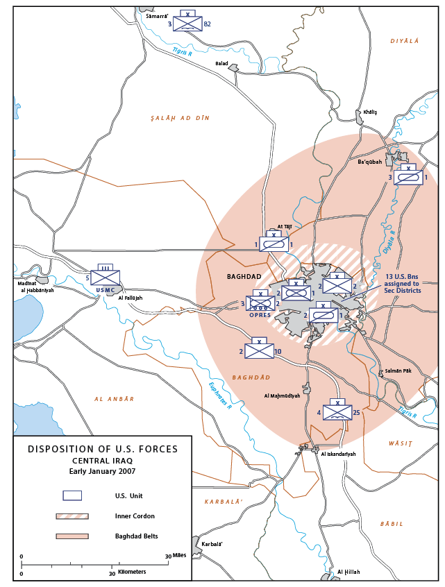 Figure 2. Disposition of U.S. Forces Central Iraq, Early January 2007 (Graphic courtesy of U.S. Army Center of Military History)