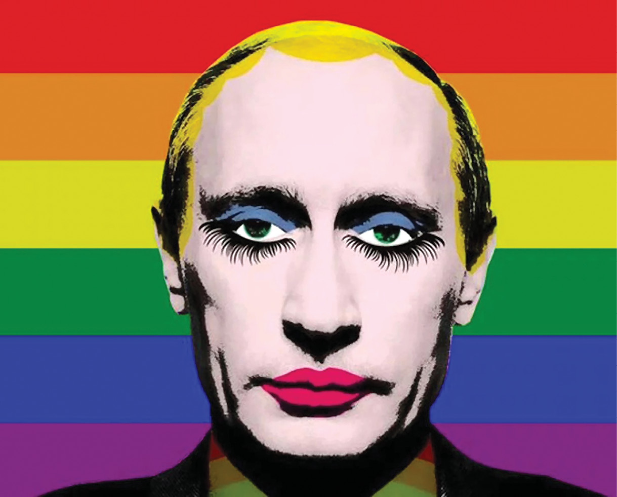 Vladimir Putin officially banned this popular meme of himself with his face painted in drag. That reaction inadvertently made the meme more popular than ever, and it became an international sensation. According to the author of this article, Putin’s “thin skin” makes him an easy target for ridicule.  (Artist unknown)