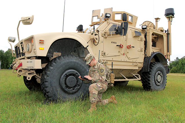 A soldier participates in Cyber Blitz 2018 on 21 September 2018 at Joint Base McGuire-Dix-Lakehurst, New Jersey. The Cyber Blitz exercise helped inform the Army on how to employ evolving cyber-electromagnetic activities and information operations during multi-domain operations. The series of experiments examined how the integration of cyberspace, electronic warfare, intelligence, space, and information operations could help a brigade combat team gain and maintain the advantage against a regional peer adversary in a decisive action training environment. (Photo by Steven Stover)