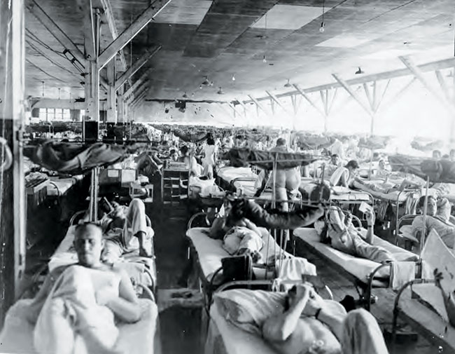 The third floor ward of the 49th General Hospital at the Manila Jockey Club in Manila, Philippines, during World War II. The hospital began in Manila 1 March 1945 and was able to take over treatment of numerous casualties at a time when the Leyte hospitals were full and the Sixth U.S. Army installations were lacking medical capacity. This photo is indicative of the greatly increased medical requirements for large-scale combat operations. (Photo courtesy of the Army Medical Department Center of History and Heritage)