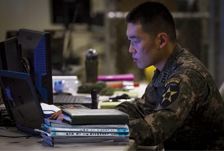 A Republic of Korea (ROK) soldier, assigned to 2nd Sustainment Brigade, 2nd Infantry Division/ROK-U.S. Combined Division