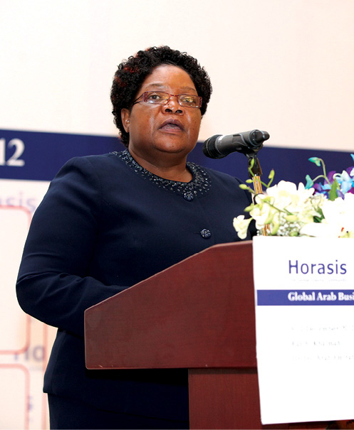 Joice Mujuru speaks 9 December 2012 at the Horasis Global Arab Business Meeting in Ras Al Khaimah, United Arab Emirates.