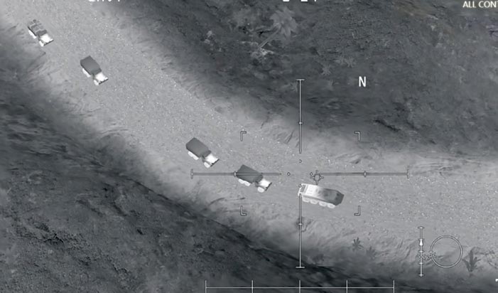 On Twitter and Facebook posts dated 14 November 2017, the Russian Defence Ministry tried to pass off a still image (<em>above</em>) taken from the mobile phone military simulation game AC-130 Gunship Simulator