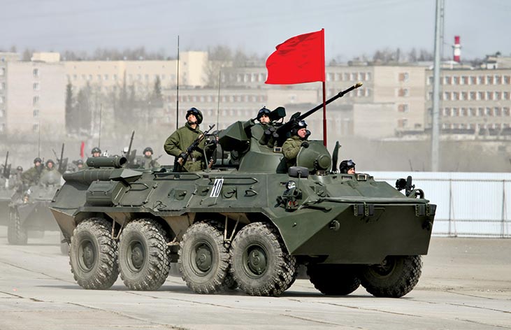 A BTR-82A armored personnel carrier from 27th Separate Motor Rifle Brigade took part in the Victory Day parade for the first time 12 April 2013 in Alabino near Moscow.