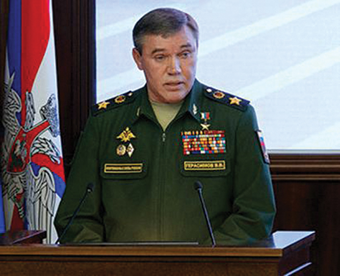 El general Valeri Guerásimov, jefe de Estado Mayor ruso, habla en la Academia del Estado Mayor General de las Fuerzas Armadas de Rusia, 24 de marzo de 2018, en Moscú. (Foto: RIA Federal News Agency)
