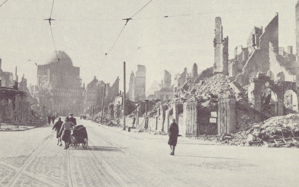 Damage inflicted by Allied bombers on Hanover, Germany, during World War II. (US Army)