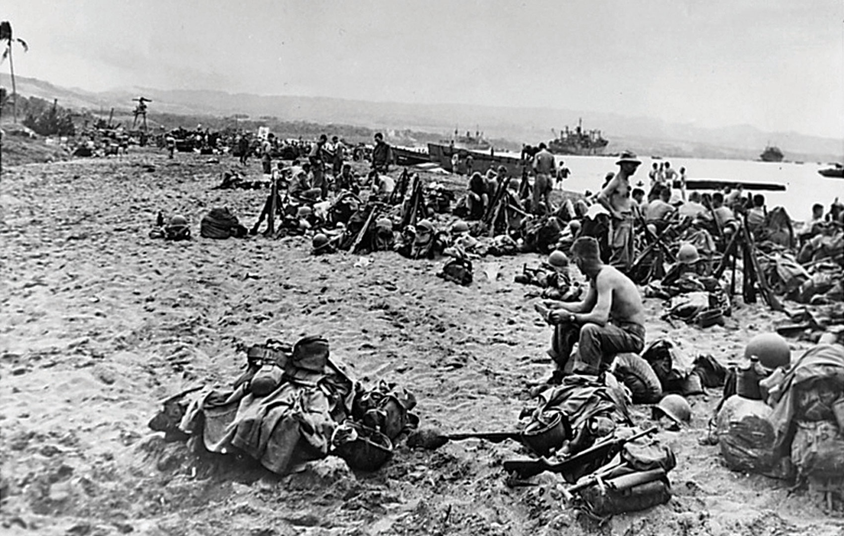 Soldiers from the 40th ID arrive at Malaybalay, Mindanao, Phillippines, May 26, 1945. (Photo courtesy of the California State Military History Museum)