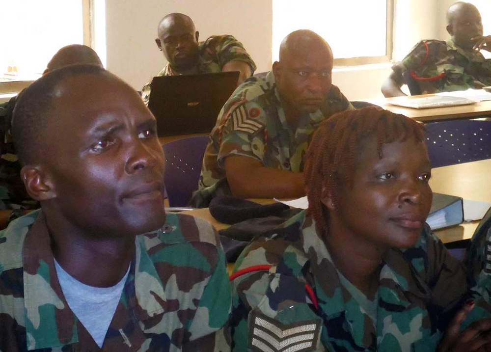 Sgt. Aaron Mkandawire and Sgt. Ronda Huwa, both members of the Malawian Defence Force, attend a class at Africa’s first NCO academy in Salima, Malawi. (USARAF photo)