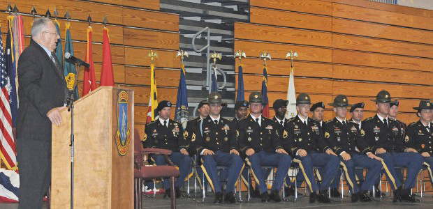 From left to right, the AIT Platoon Sergeant of the Year, Sgt. 1st Class Thomas Russell; the Drill Sergeant of the Year, Staff Sgt. Jonathan Miller; and the Army Reserve Drill Sergeant of the Year, Staff Sgt. Christopher Croslin. (Photos by Jonathan (Jay) Koester)
