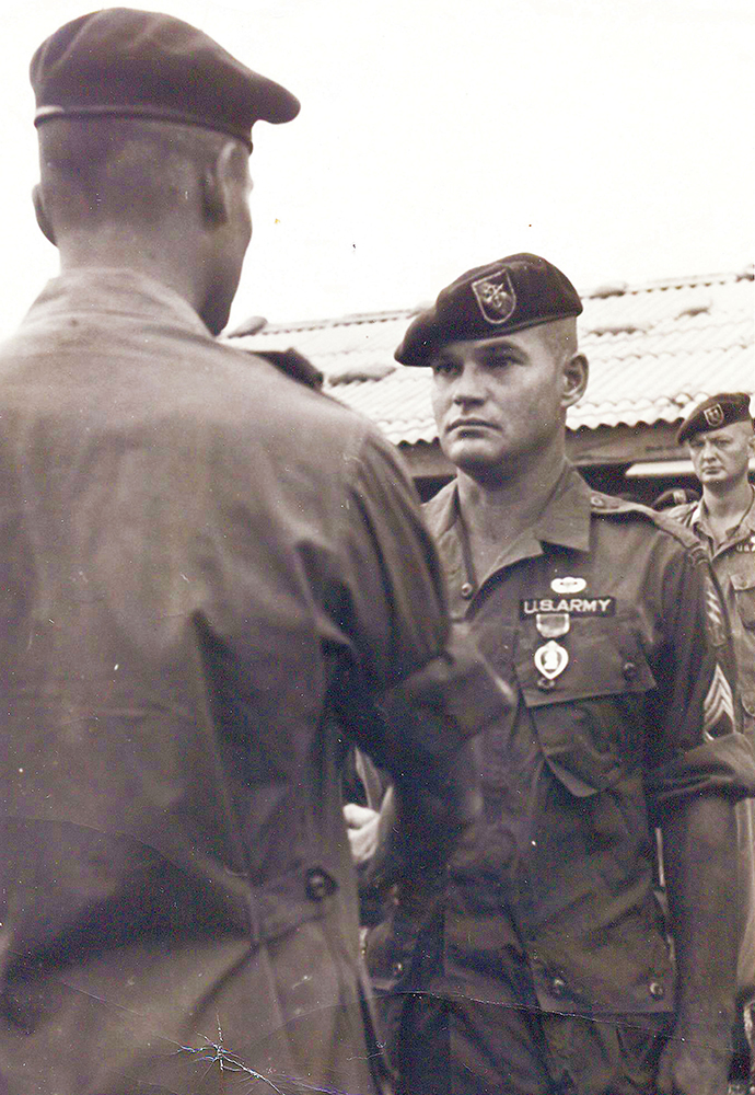 Adkins receives the Purple Heart during his tour in Vietnam. (Photo courtesy of the U.S. Army)