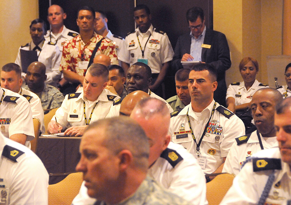 A standing-room-only crowd listened to the first senior enlisted panel of the Association of the United States Army Institute of Land Warfare LANPAC Symposium and Exposition. (Photos by Jonathan (Jay) Koester / NCO Journal)
