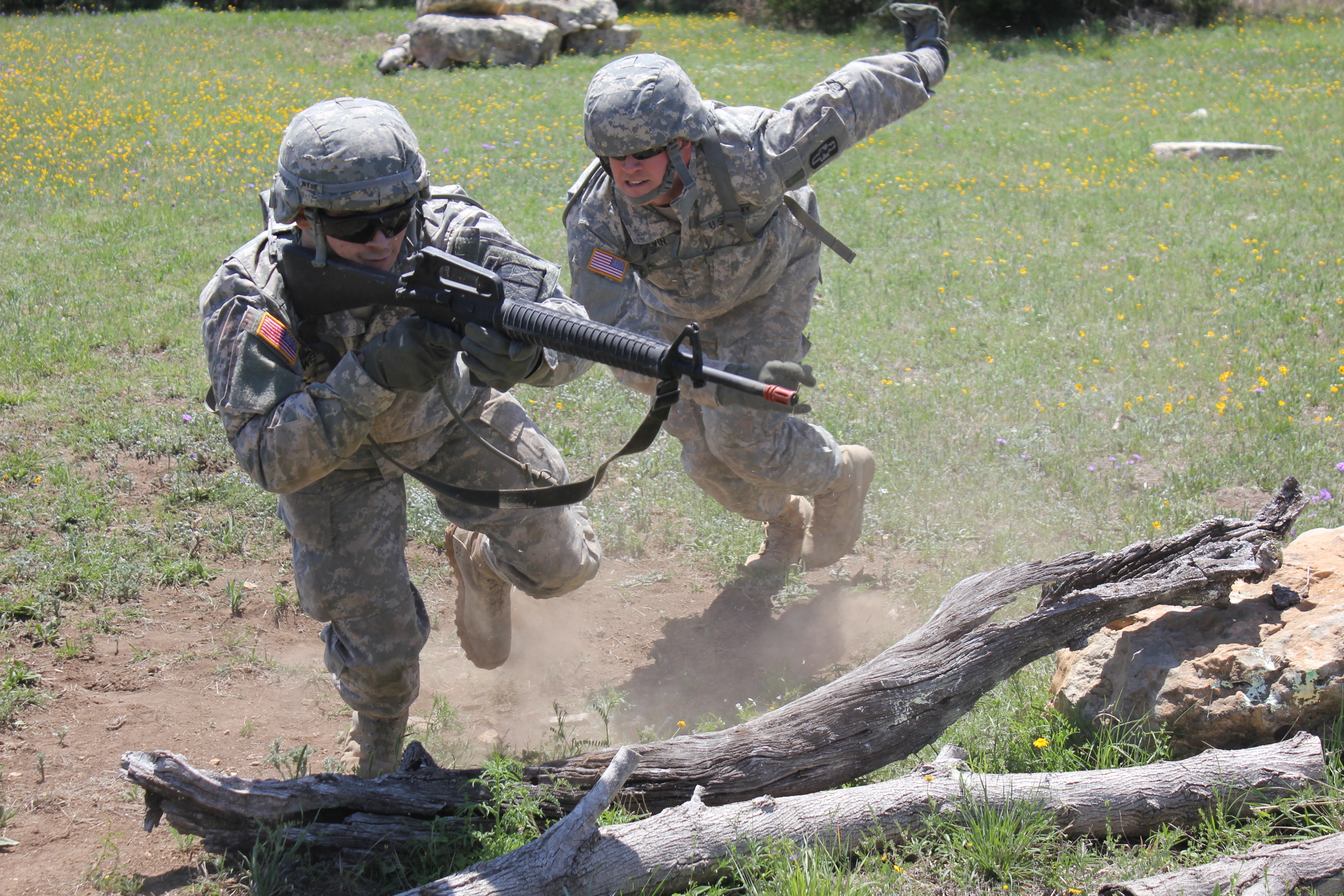 A chaplain assistant leads a chaplain through a situational training exercise, or STX, lane at Joint Base San Antonio-Fort Sam Houston, Texas. (Photo courtesy of Department of Pastoral Ministry Education)