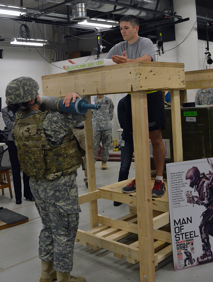 USARIEM researchers watch as volunteers simulate tasks for the physical demands study in Natick, Mass. The study is part of Soldier 2020, which will help the Army determine the necessary standards for combat-related MOS’s. (Photos by Martha C. Koester / NCO Journal)