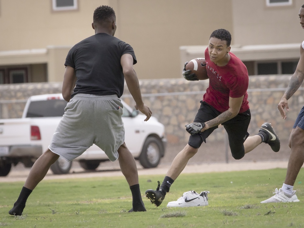 Soldiers play football at the 2019 BOSS Bash