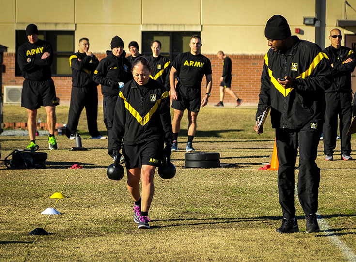 U.S. Army 1st Sgt. Martaliz Merced-Santana, assigned to Headquarters and Headquarters Detachment, 519th Military Intelligence Battalion, 525th Military Intelligence Brigade, executes the Sprint Drag Carry event