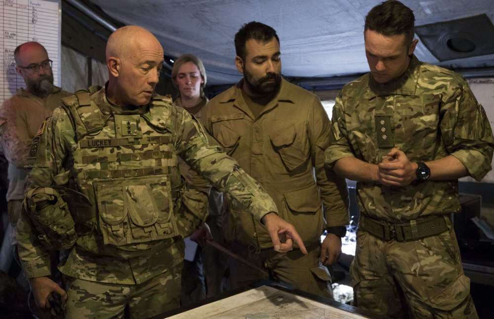 Lt. Gen. Charles D. Luckey, the chief of the U.S. Army Reserve and the commanding general of the U.S. Army Reserve Command, speaks with Soldiers from several nations during exercise Maple Resolve in Camp Wainwright, Alberta, Canada, May 19, 2019