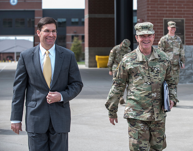 Then Secretary of the Army Dr. Mark T. Esper, and Deputy Chief of Staff, Army G-1 Lt. Gen. Thomas C. Seamands meet with the senior leadership of the U.S. Army Human Resources Command, Fort Knox, Ky