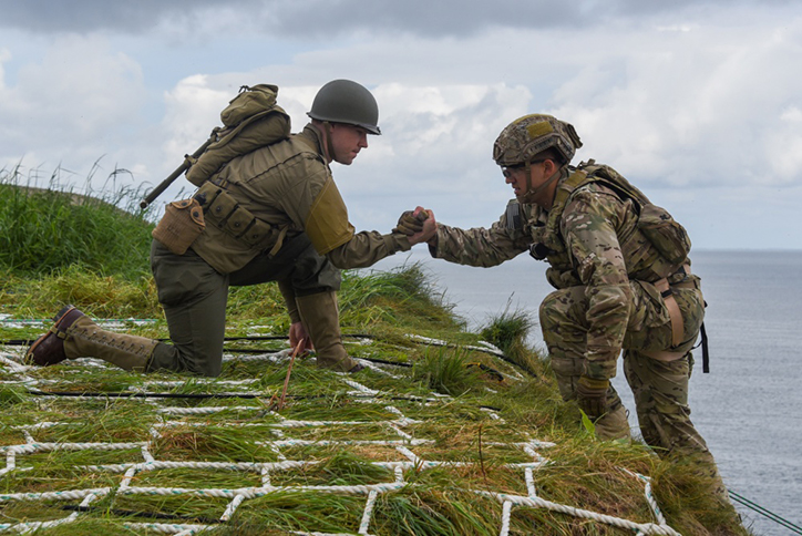U.S. Soldiers with 75th Ranger Regiment scale the cliffs like Rangers did during Operation Overload 75 years ago at Omaha Beach, Pointe du Hoc, Normandy, France, June 5, 2019