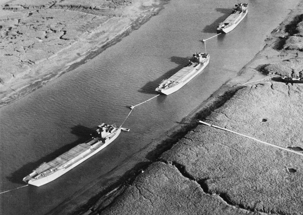 Dummy landing craft used as decoys 1 January 1944 in southeastern England’s harbors before D-Day.