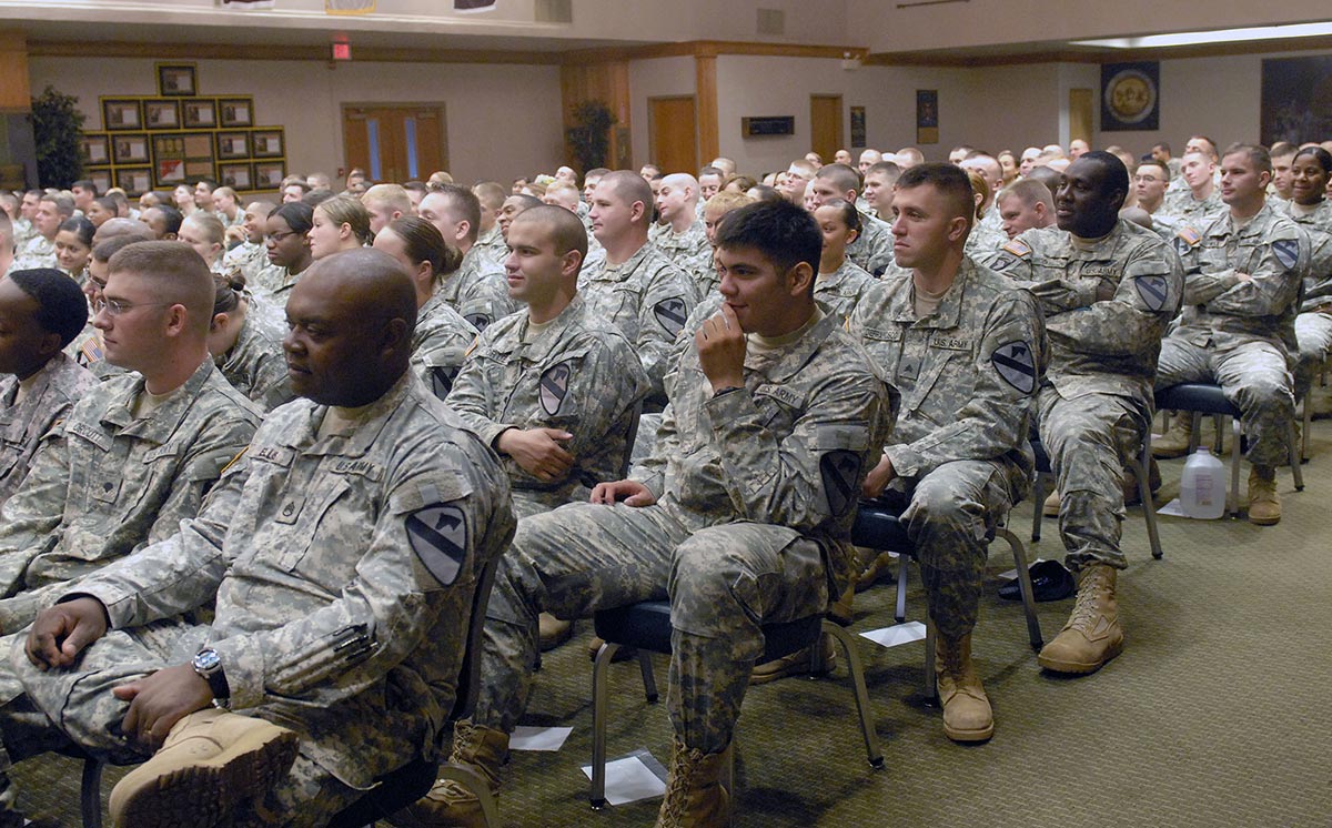 Soldiers from the 4th Brigade Combat Team, 1st Cavalry Division, attend the Sex Signals class 22 September 2009 at Fort Hood, Texas. 