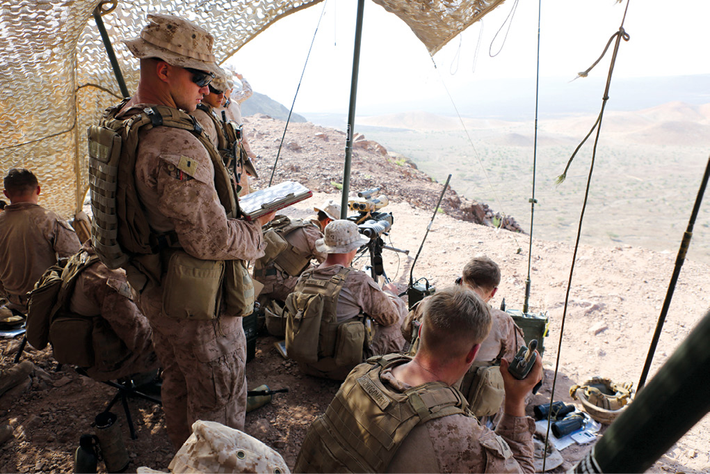 Marines assigned to the 13th Marine Expeditionary Unit conduct call-for-fire missions 12 September 2018 during Theater Amphibious Combat Rehearsal (TACR) 18 in Djibouti.
