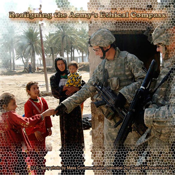 U.S. Army Soldier shaking hands with an Iraqi child