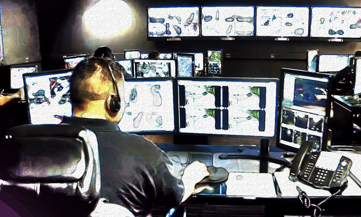 modified photo of a person loking at computer screens