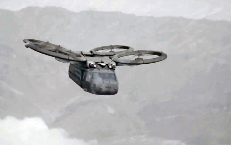 A screen capture of a flying vehicle