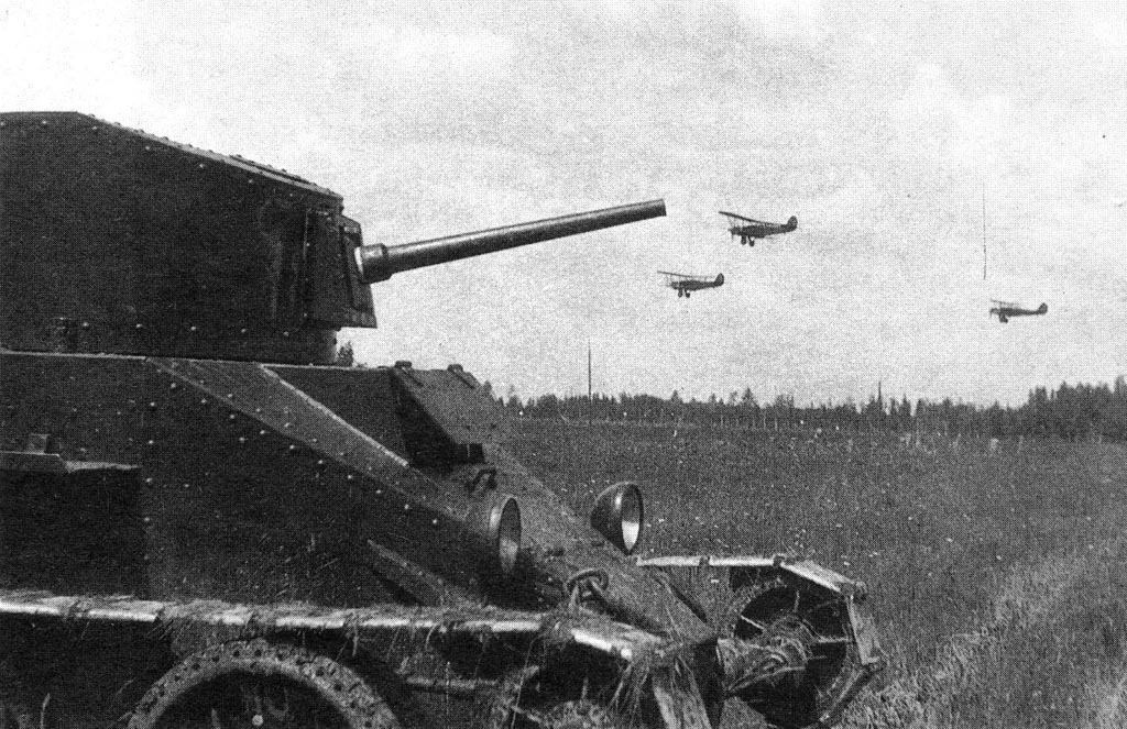 Soviet light tank BT-2 with gun turret and Polikarpov R-5