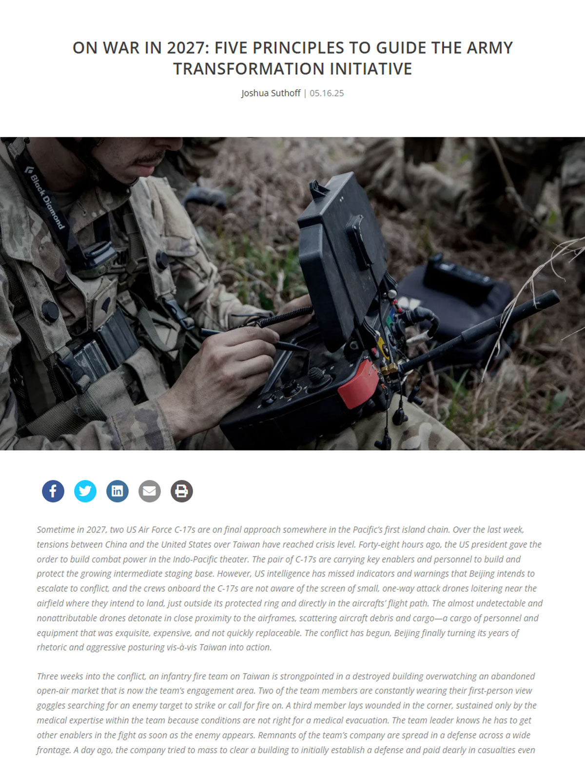 Read the article 'On War in 2027: Five Principles to Guide the Army Transformation Initiative'