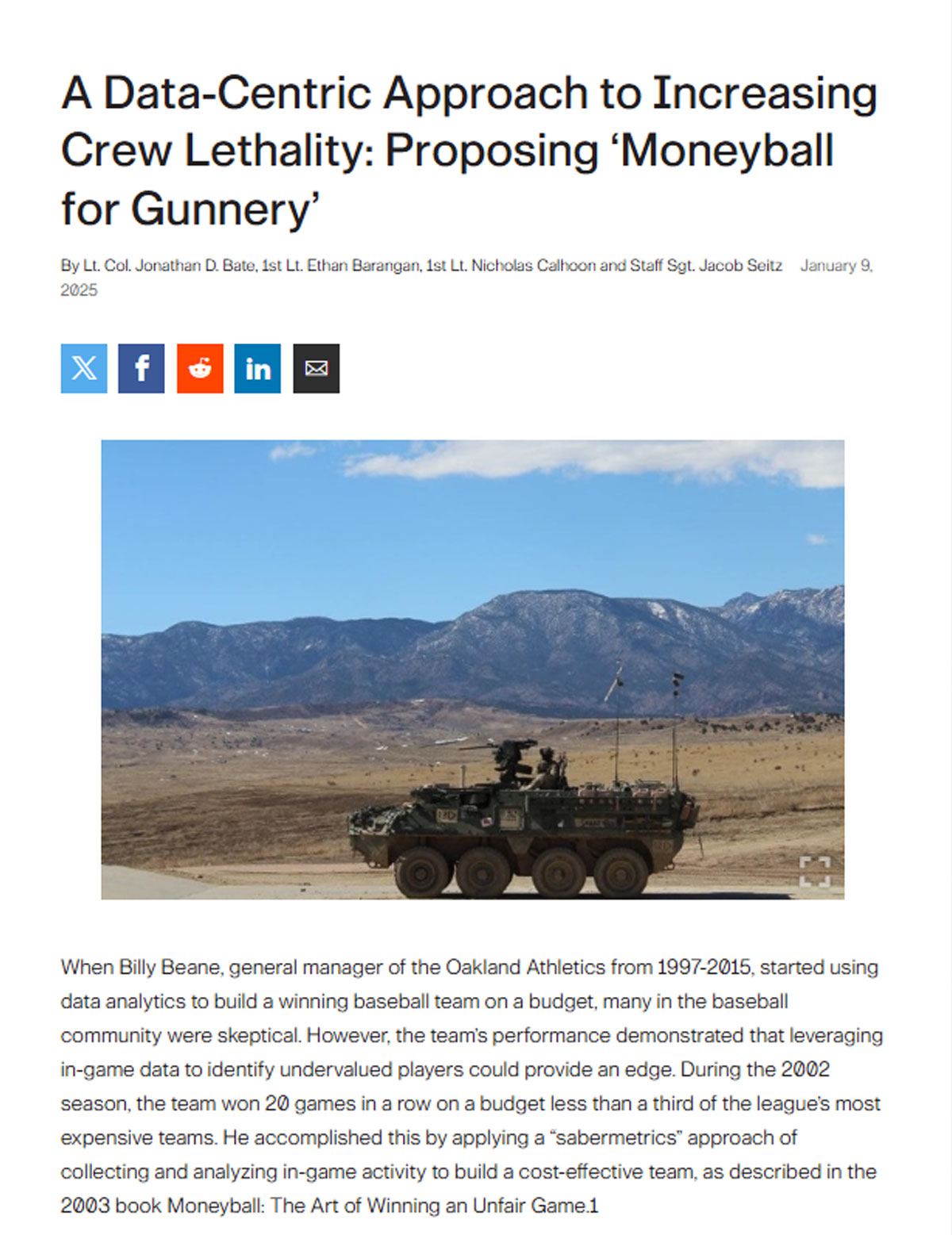 A Data-Centric Approach to Increasing Crew Lethality: Proposing ‘Moneyball for Gunnery’