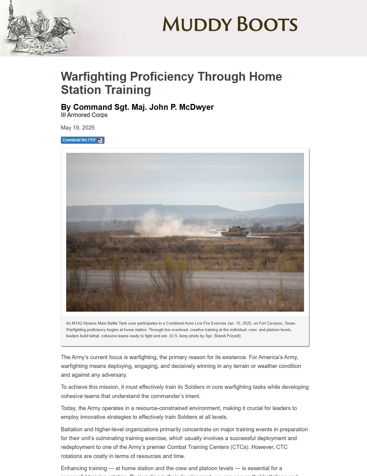 Read the article 'Warfighting Proficiency Through Home Station Training'