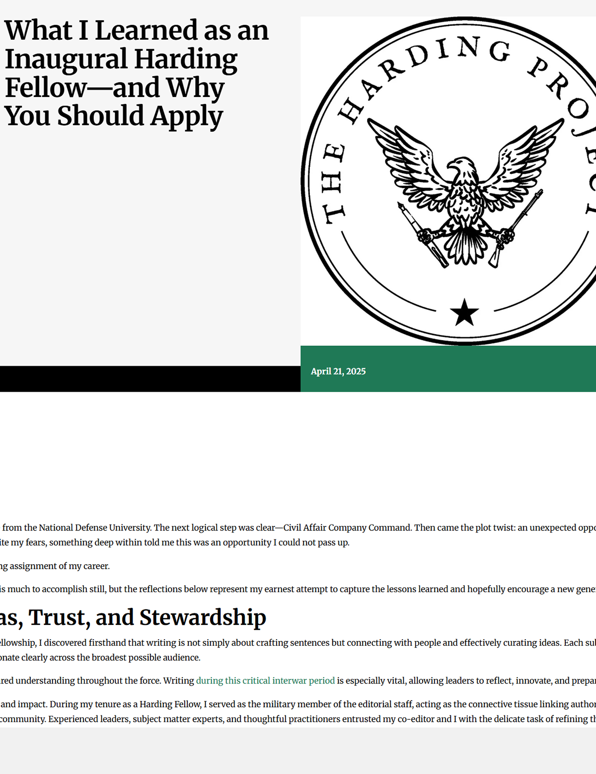 Read the article 'What I Learned as an Inaugural Fellow-and Why You Should Apply'