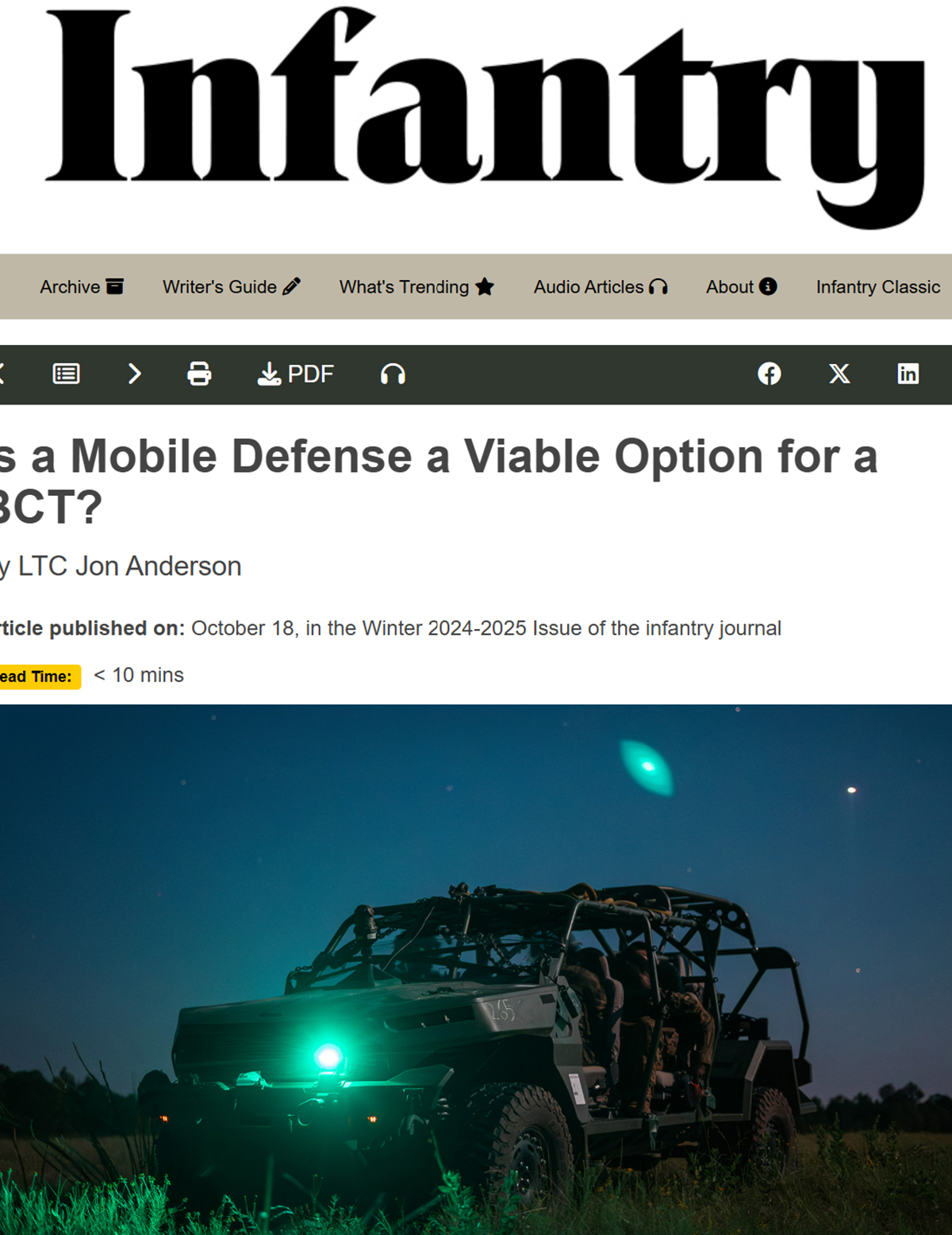 Is a Mobile Defense a Viable Option for a BCT?