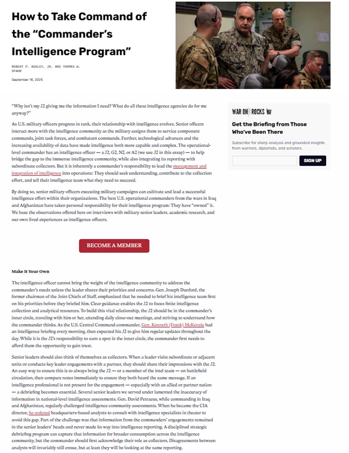 How to Take Command of the Commander’s Intelligence Program