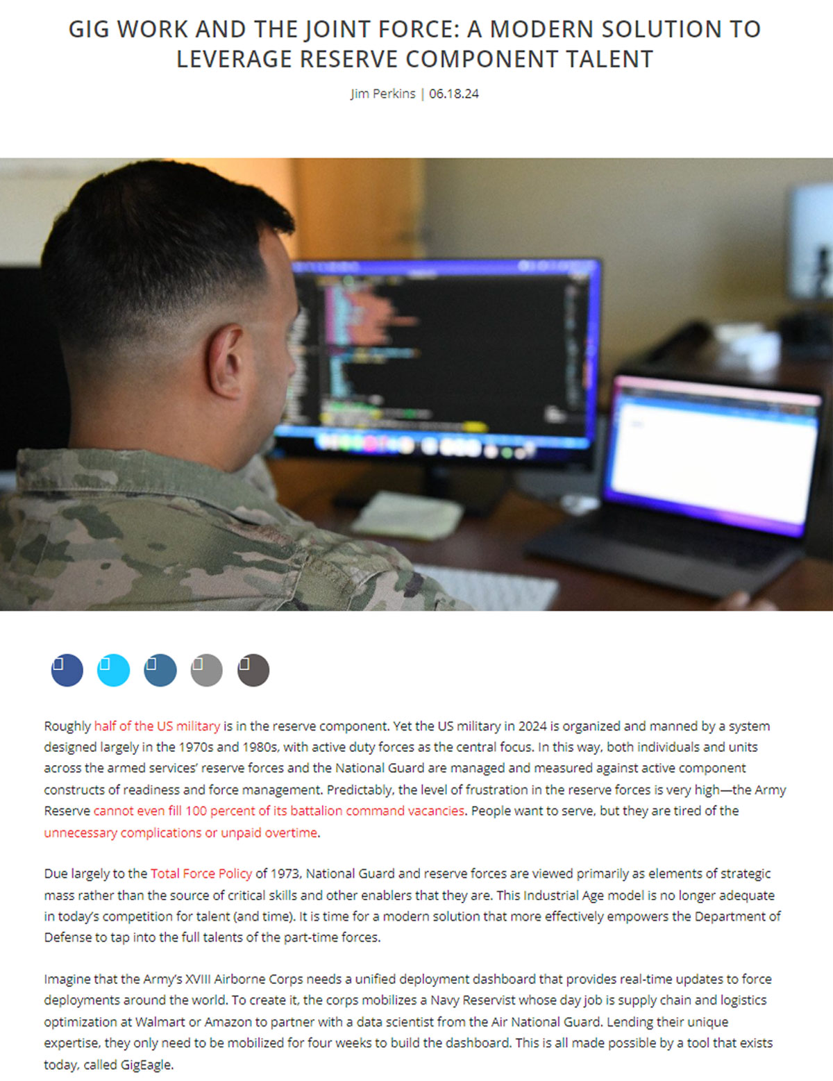 GIG Work and the Joint Force: A Modern Solution to Leverage Reserve Component Talent