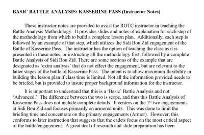 Battle Analysis Instructor Notes